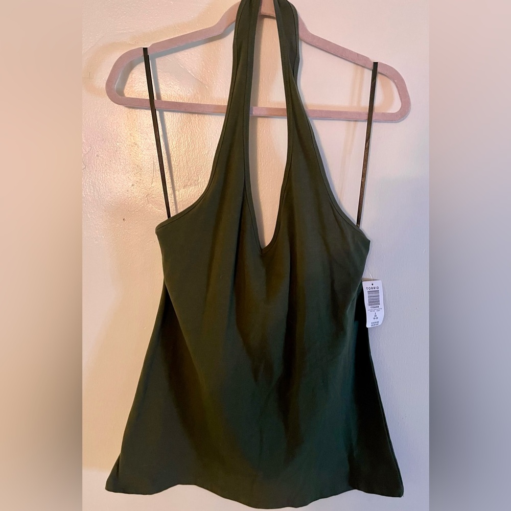 NWT, Torrid Olive Green Foxy Halter Top, Size 2X